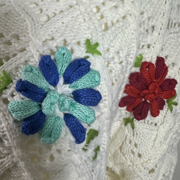 Vintage 90s Cottage Open Chunky Knit Crochet Flowers Pullover Sweater Size XL - Picture 4 of 8